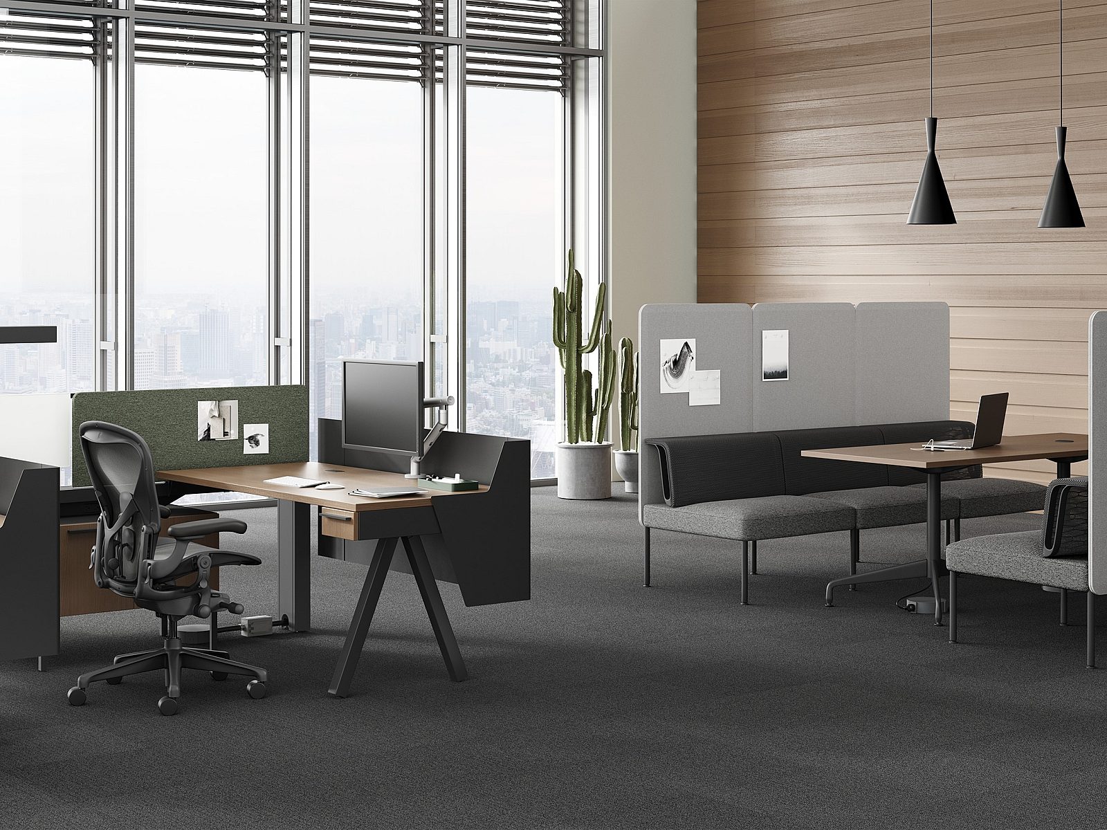 ash and graphite Vista workstation with graphite and white Public Office booth