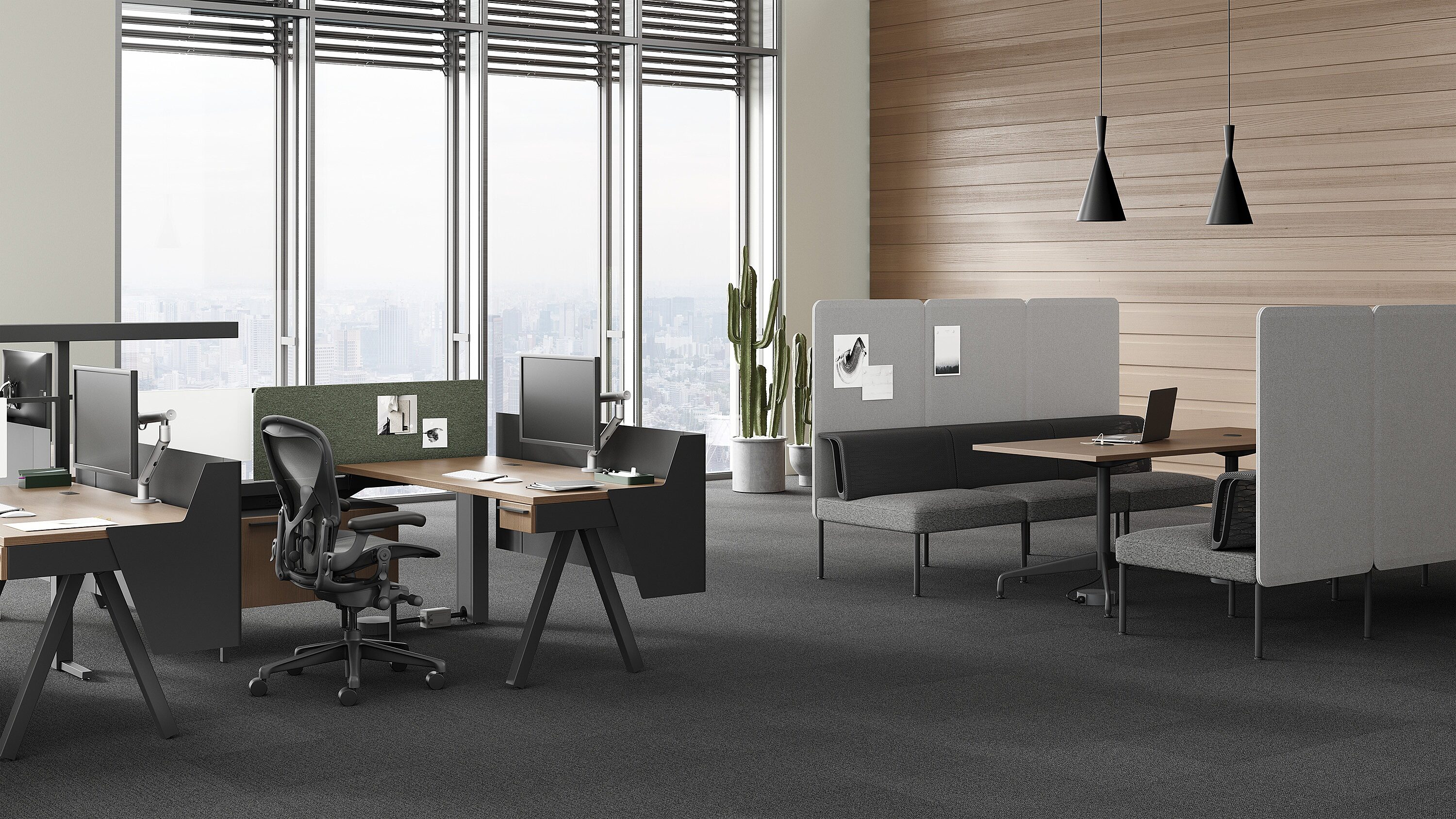 ash and graphite Vista workstation with graphite and white Public Office booth