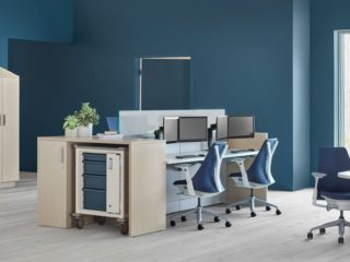 ash Ethospace nurse's station and casework with blue walls