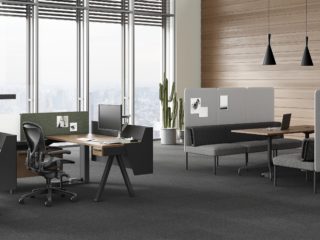 ash and graphite Vista workstation with graphite and white Public Office booth